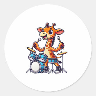 Cute Giraffe spelar ut Drums Giraffes Drummer Musi Runt Klistermärke