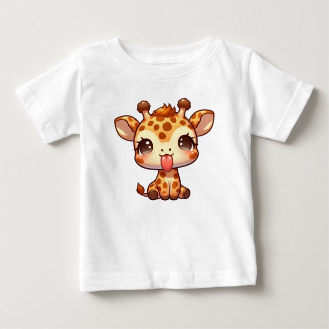 Cute Giraffe Stickar Tunga T Shirt (Framsida)