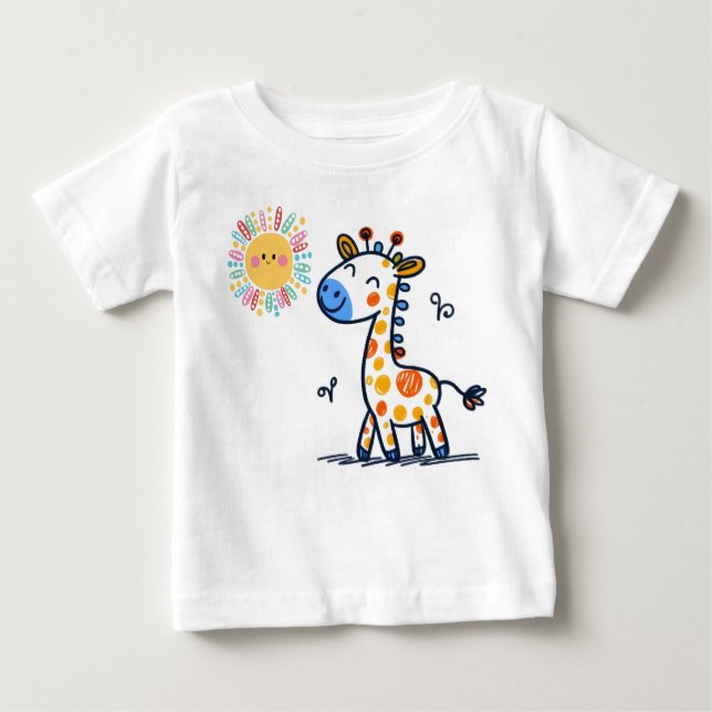 Cute Giraffe & Sunshine – Kids T-Shirt (Framsida)