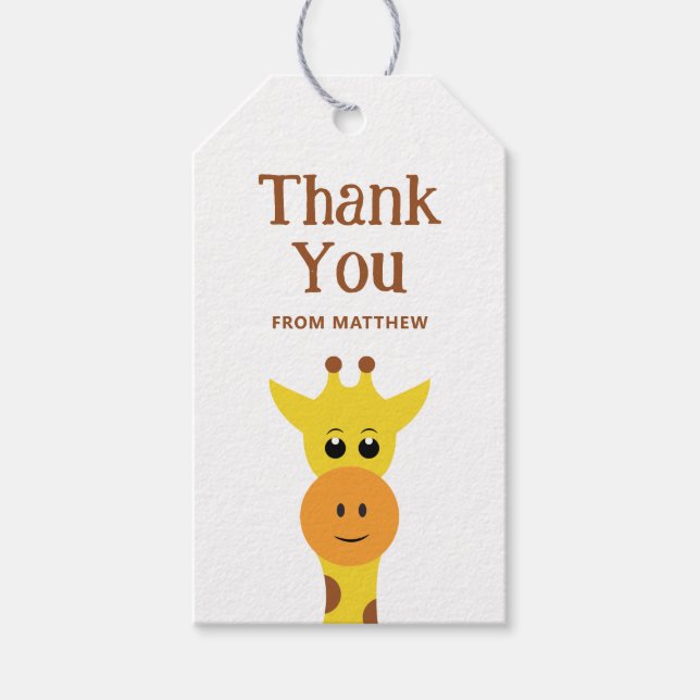 Cute giraffe. Tack för Safari Zoo-födelsedag Presentetikett (Framsidan)