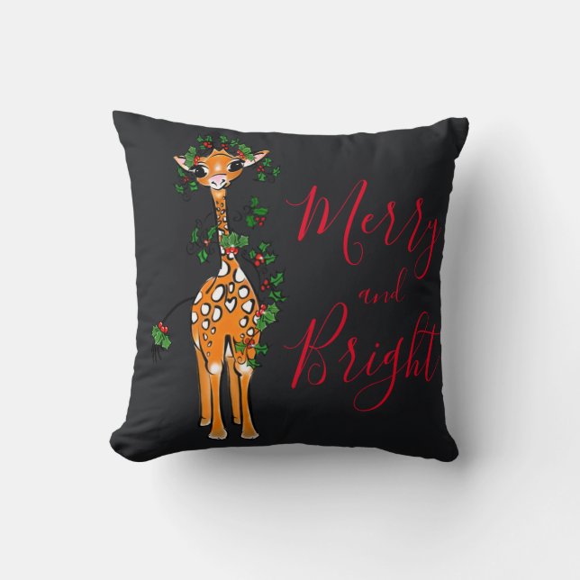 Cute Giraffe teckning, friska rött grönt Kudde (Framsida)