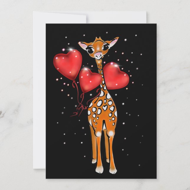 Cute giraffe teckning | hjärtballonger | stjärnor julkort (Framsida)