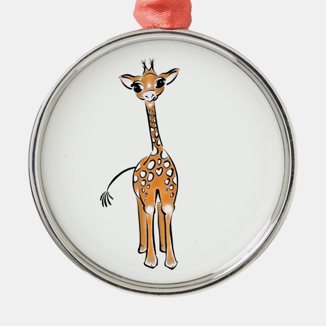 Cute giraffe teckning julgransprydnad metall (Framsidan)