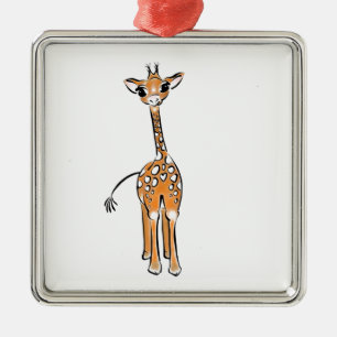 Cute giraffe teckning julgransprydnad metall