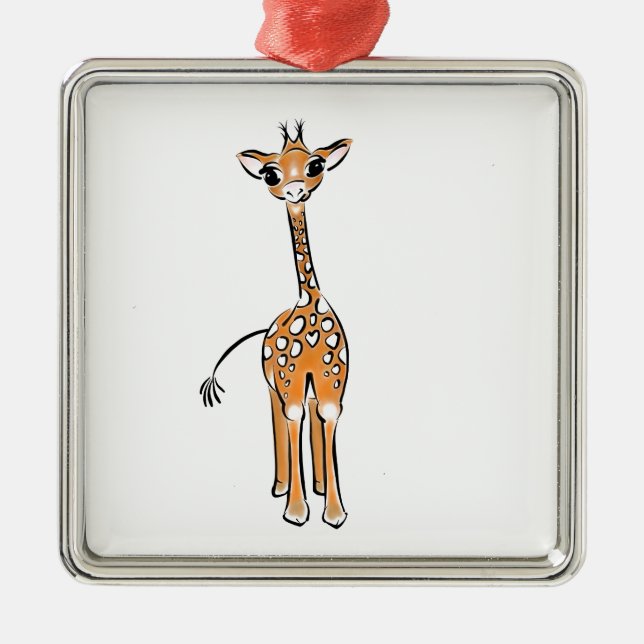 Cute giraffe teckning julgransprydnad metall (Framsidan)