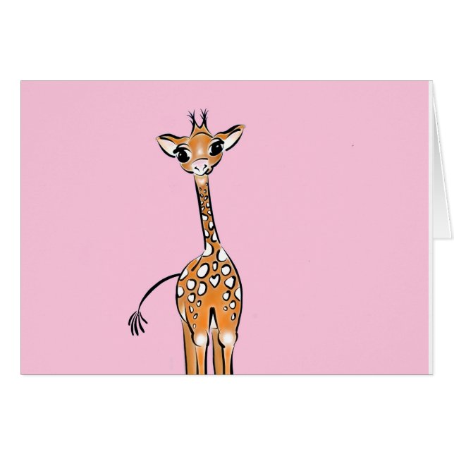 Cute giraffe teckning rosa hälsningskort (Framsidan Horizontal)