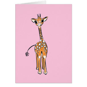 Cute giraffe teckning rosa hälsningskort