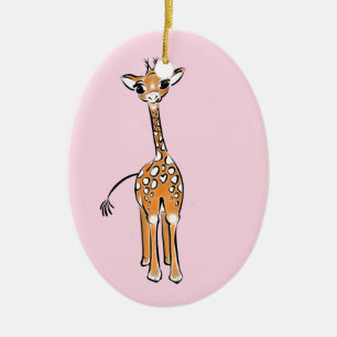Cute giraffe teckning rosa julgransprydnad keramik