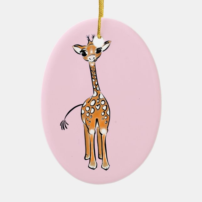 Cute giraffe teckning rosa julgransprydnad keramik (Framsidan)