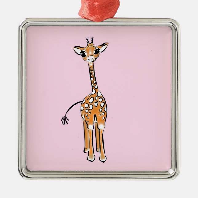 Cute giraffe teckning rosa julgransprydnad metall (Framsidan)