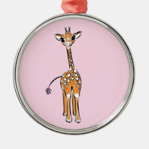 Cute giraffe teckning rosa julgransprydnad metall