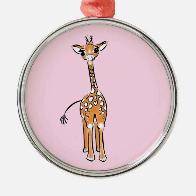 Cute giraffe teckning rosa julgransprydnad metall (Framsidan)
