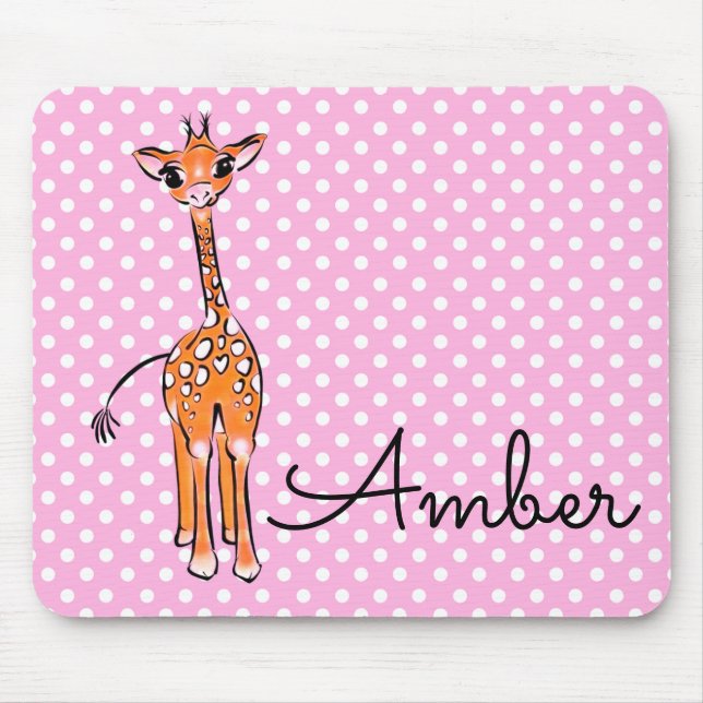 Cute giraffe teckning safari animals polka dots musmatta (Framsidan)
