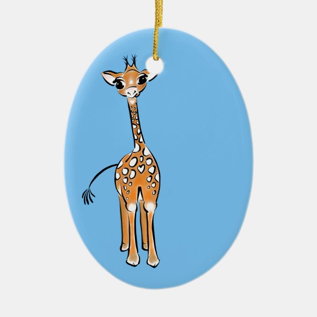 Cute Giraffe teckning safari (blått) Julgransprydnad Keramik (Framsidan)