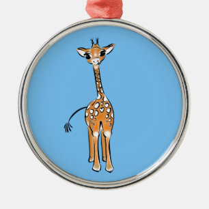 Cute Giraffe teckning safari (blått) Julgransprydnad Metall