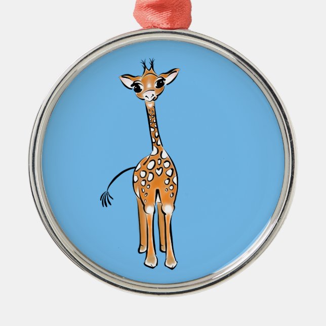 Cute Giraffe teckning safari (blått) Julgransprydnad Metall (Framsidan)