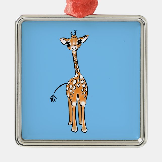 Cute Giraffe teckning safari (blått) Julgransprydnad Metall (Framsidan)