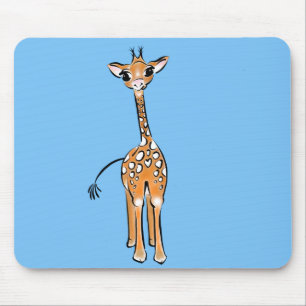 Cute Giraffe teckning safari (blått) Musmatta