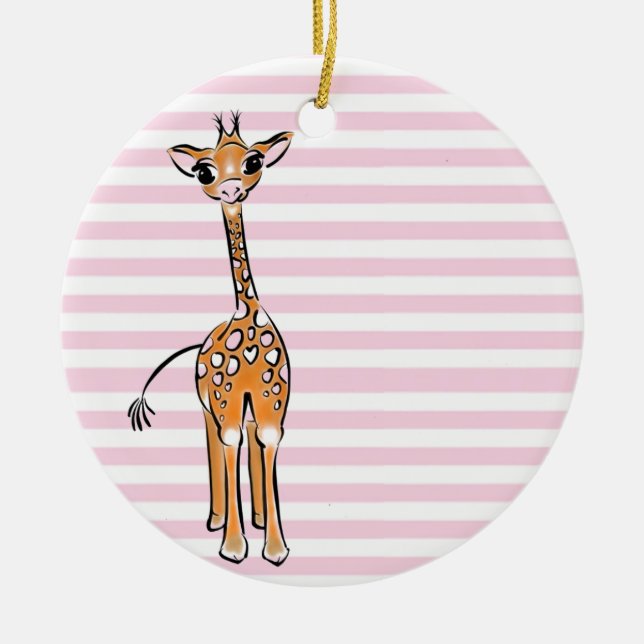 Cute Giraffe teckning, safari-djur Julgransprydnad Keramik (Framsidan)