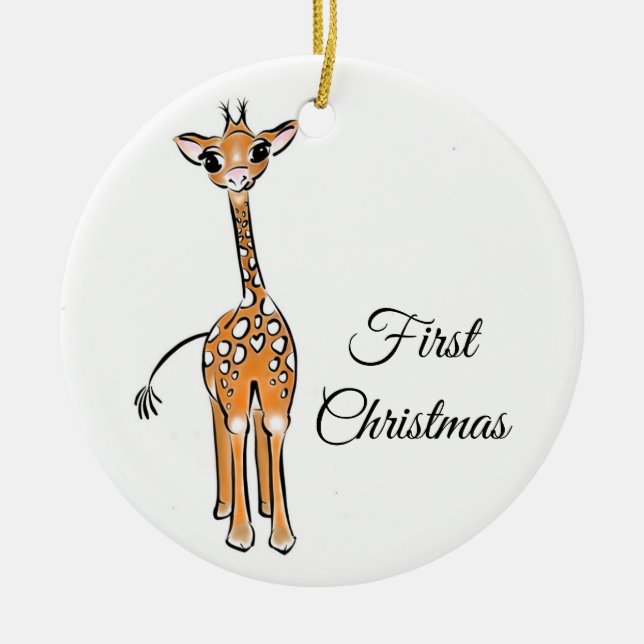 Cute Giraffe teckning, safari-djur Julgransprydnad Keramik (Framsidan)