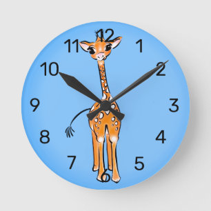 Cute giraffe teckning, safari-djur rund klocka