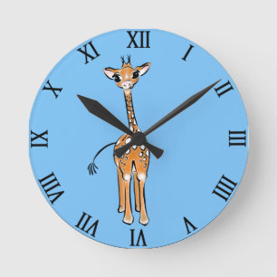 Cute giraffe teckning, safari-djur rund klocka