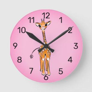 Cute giraffe teckning, safari-djur rund klocka