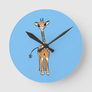 Cute giraffe teckning, safari-djur rund klocka