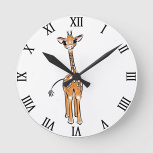 Cute giraffe teckning, safari-djur rund klocka