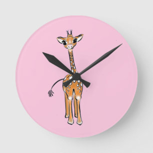 Cute giraffe teckning, safari-djur rund klocka