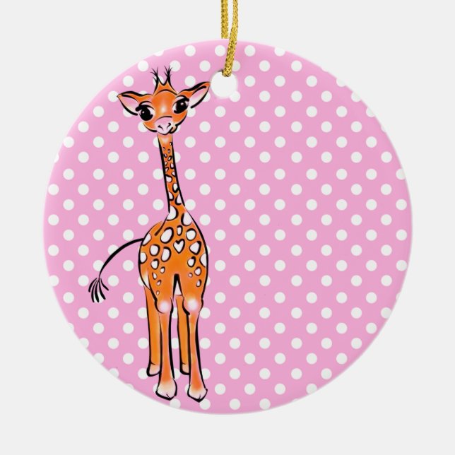 Cute giraffe teckning, safaridjur, polka dots julgransprydnad keramik (Framsidan)