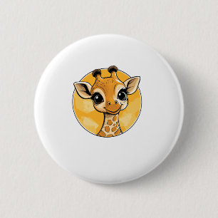 Cute Giraffe Teckning Tecknad Stil Knapp