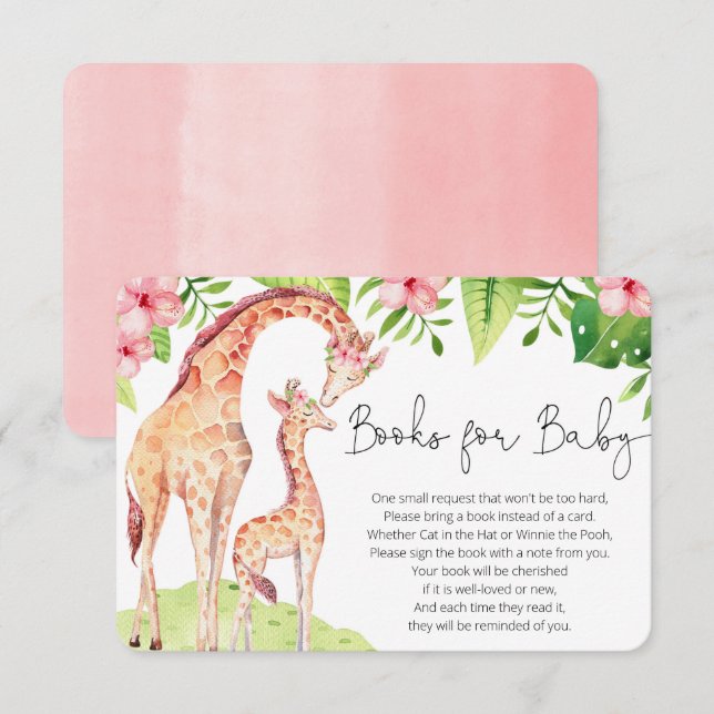 Cute giraffe tropical rosa grey bokar för baby tilläggskort (Fram/baksida)