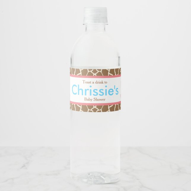 Cute Giraffe Twillingars Baby Shower Party Vattenflaskor Etikett (Framsida)