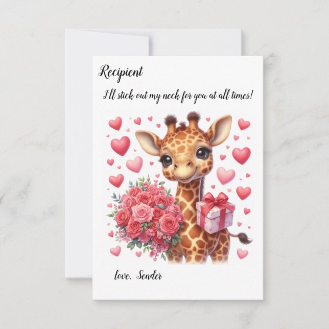 Cute giraffe Valentine Day Card Anteckningskort (Framsida)