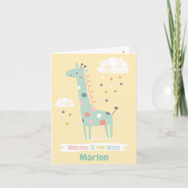 Cute Giraffe Välkommen till världen Kort (Framsida)