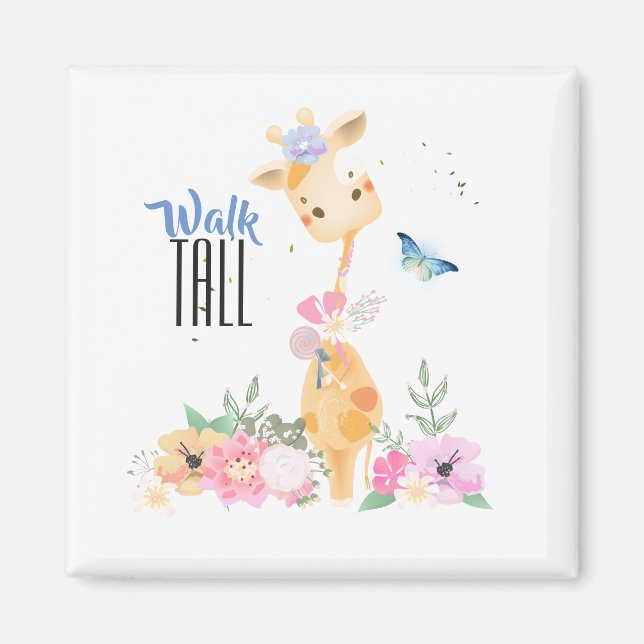 Cute Giraffe Walk Tall Typography Magnet (Framsidan)