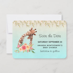 Cute Giraffe Watercolor Mamma & Babe Baby Shower Spara Datumet