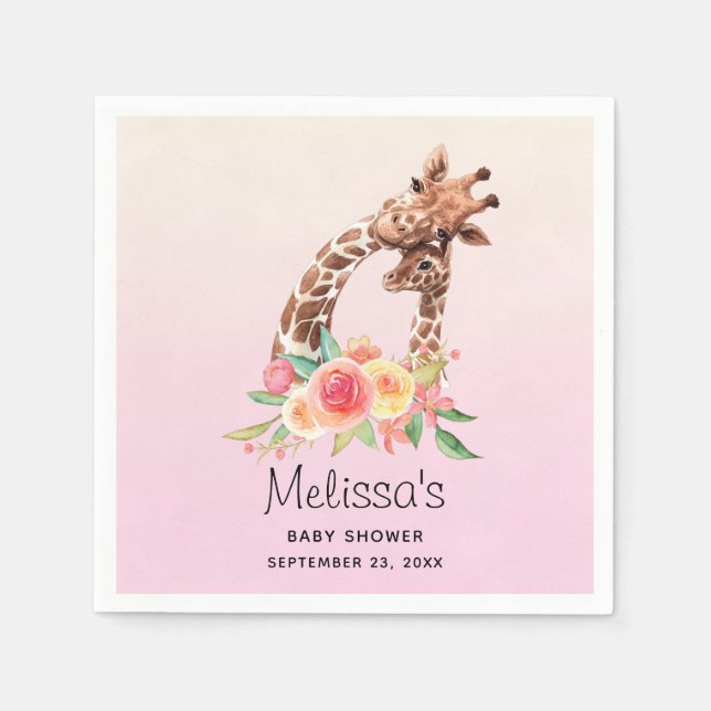 Cute Giraffe Watercolor Mamma & Baby Baby Shower Pappersservett (Framsidan)