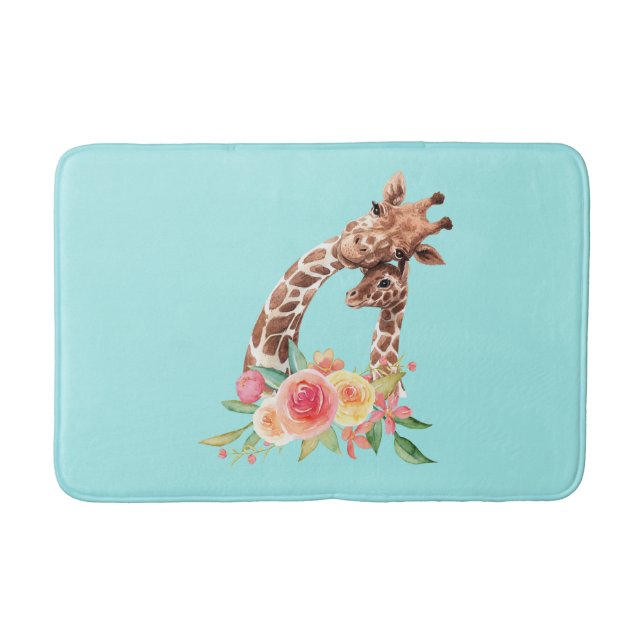 Cute Giraffe Watercolor Mamma & Baby Badrumsmatta (Framsidan)