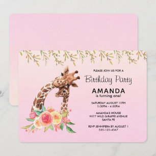 Cute Giraffe Watercolor Mamma & Baby Birthday Inbjudningar
