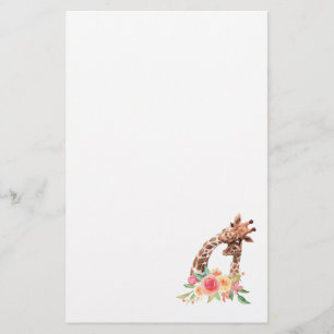 Cute Giraffe Watercolor Mamma & Baby Brevpapper