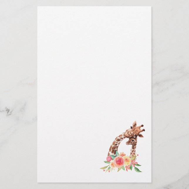 Cute Giraffe Watercolor Mamma & Baby Brevpapper (Framsida)