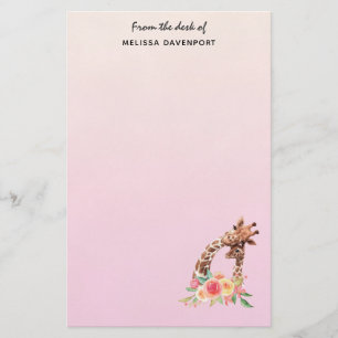 Cute Giraffe Watercolor Mamma & Baby Brevpapper