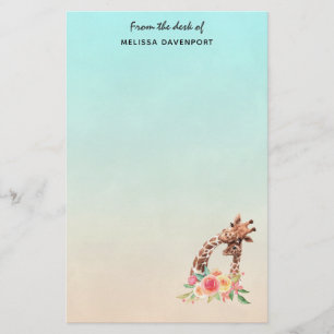 Cute Giraffe Watercolor Mamma & Baby Brevpapper