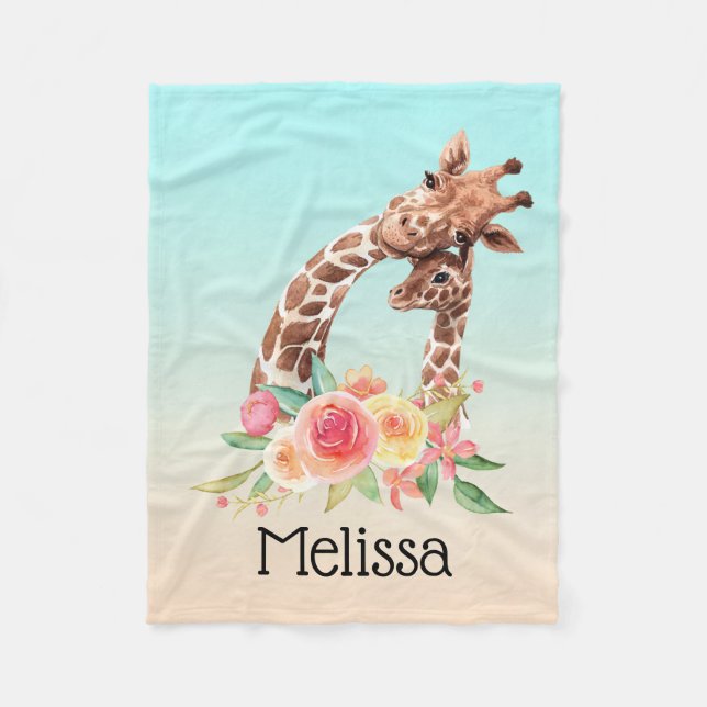 Cute Giraffe Watercolor Mamma & Baby Fleecefilt (Framsidan)