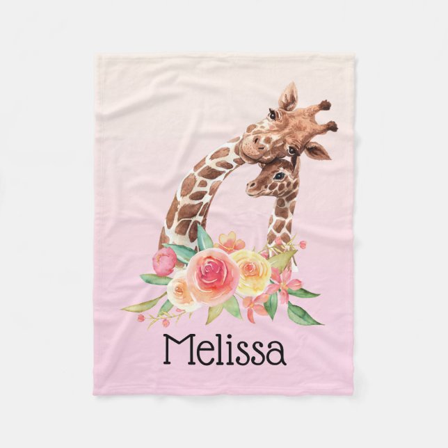 Cute Giraffe Watercolor Mamma & Baby Fleecefilt (Framsidan)