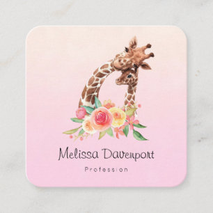Cute Giraffe Watercolor Mamma & Baby Fyrkantigt Visitkort