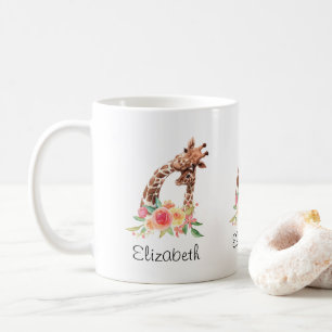 Cute Giraffe Watercolor Mamma & Baby Kaffemugg
