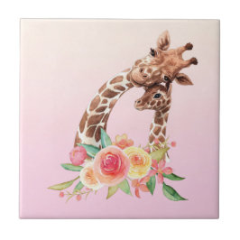 Cute Giraffe Watercolor Mamma & Baby Kakelplatta